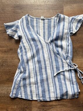 Old Navy Blue and White Striped Linen Top